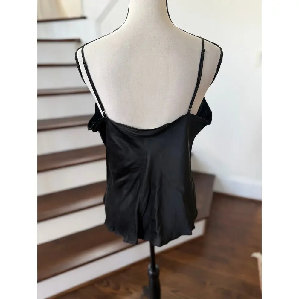 Vintage Black Silk Lace Beaded Baby Doll Tank Whimsygoth Witchy Fairy Grunge